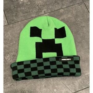 Minecraft Green Creeper Beanie Knit VTG Y2K